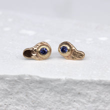 Load image into Gallery viewer, Oddity Sculptural Ear Studs in 9ct Yellow Gold with Violet Sapphires