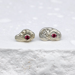 Oddity Sculptural Studs in 9ct White Gold with Pink Spinel