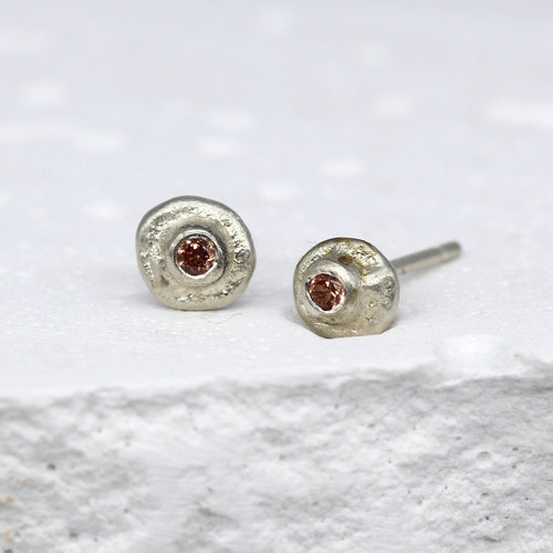 Oddity Sculptural Stud Earrings in 9ct White Gold with Orange Sapphires