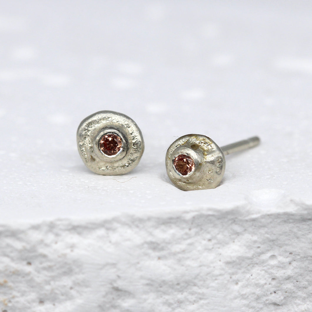 Oddity Sculptural Stud Earrings in 9ct White Gold with Orange Sapphires