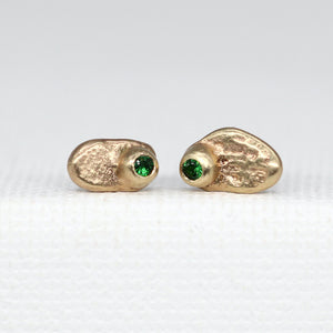Oddity Sculptural Ear studs in 9ct Yellow Gold set with Tsavorite