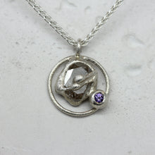 Load image into Gallery viewer, Rose cut diamond necklace in silver and violet sapphire