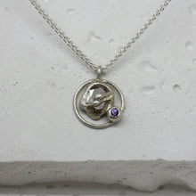 Load image into Gallery viewer, Rose cut diamond necklace in silver and violet sapphire