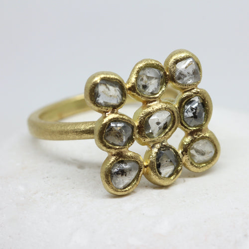 Square topped rough diamond ring in 18ct yellow gold