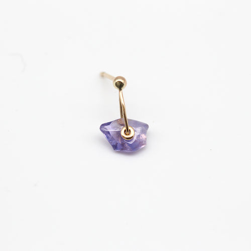 Single purple sapphire crystal earring in yellow gold