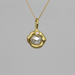 1ct rose cut diamond pendant necklace in yellow gold