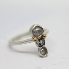 Load image into Gallery viewer, Grey rough diamond onwards ring in silver and gold by Tamara Gomez