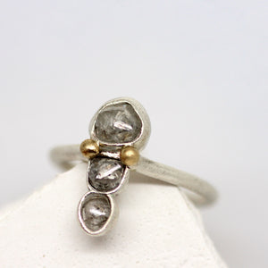 Grey rough diamond onwards ring in silver and gold by Tamara Gomez